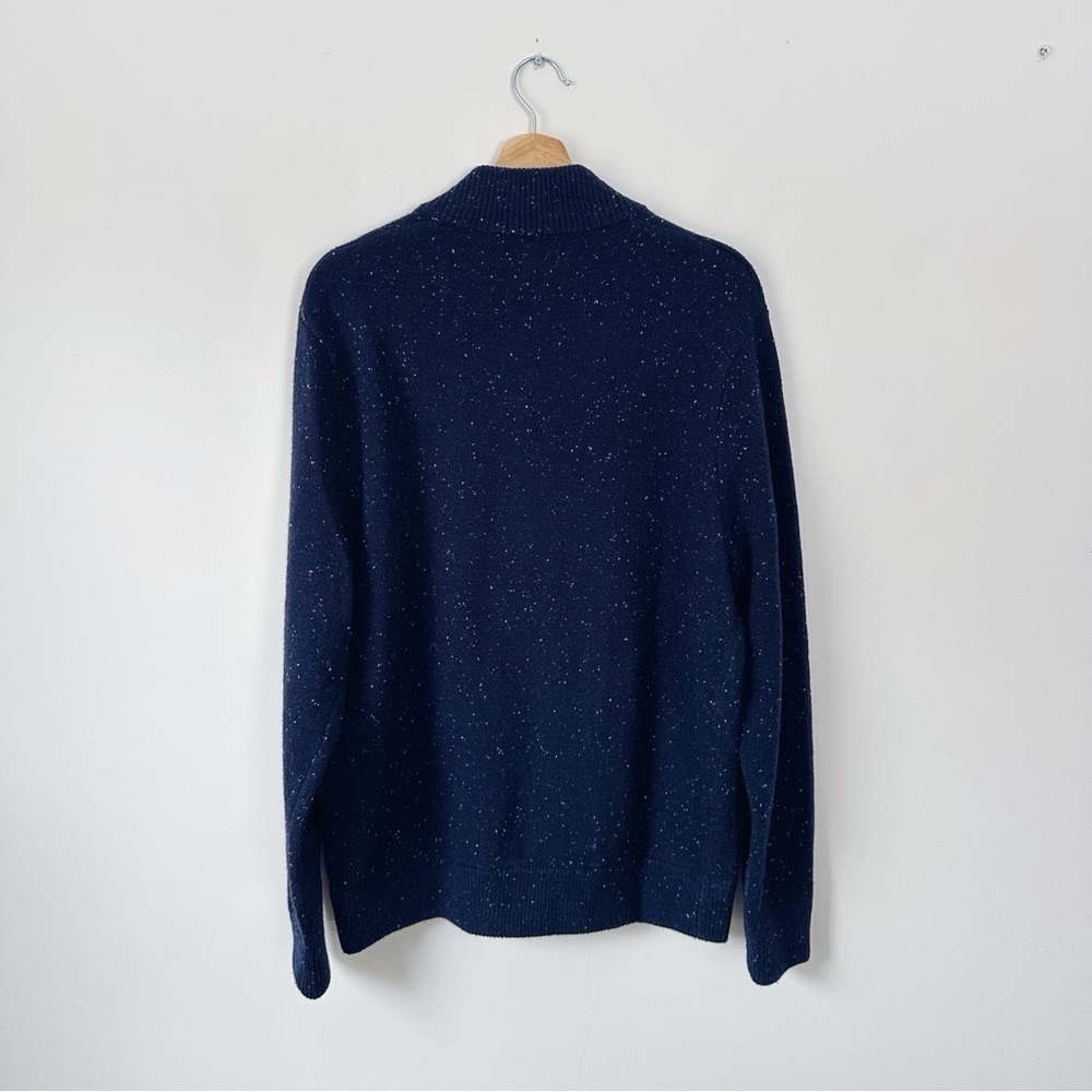 J.Crew Factory Men’s Navy Donegal Bomber Speckled Lamb’s Wool Cardigan - Picture 4 of 5
